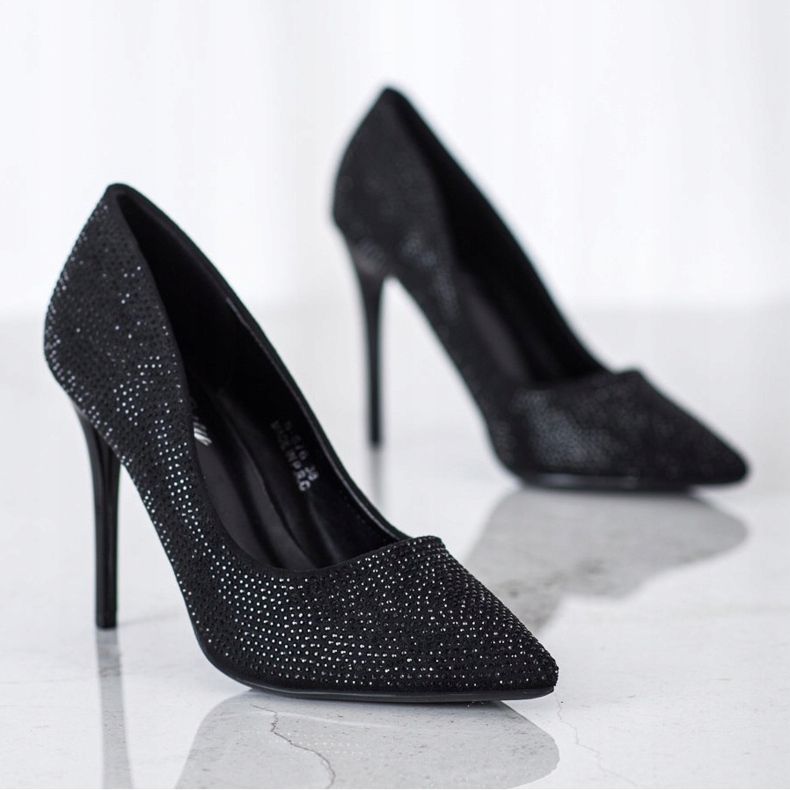 SHELOVET Tocuri înalte negre cu cristale negru 1
