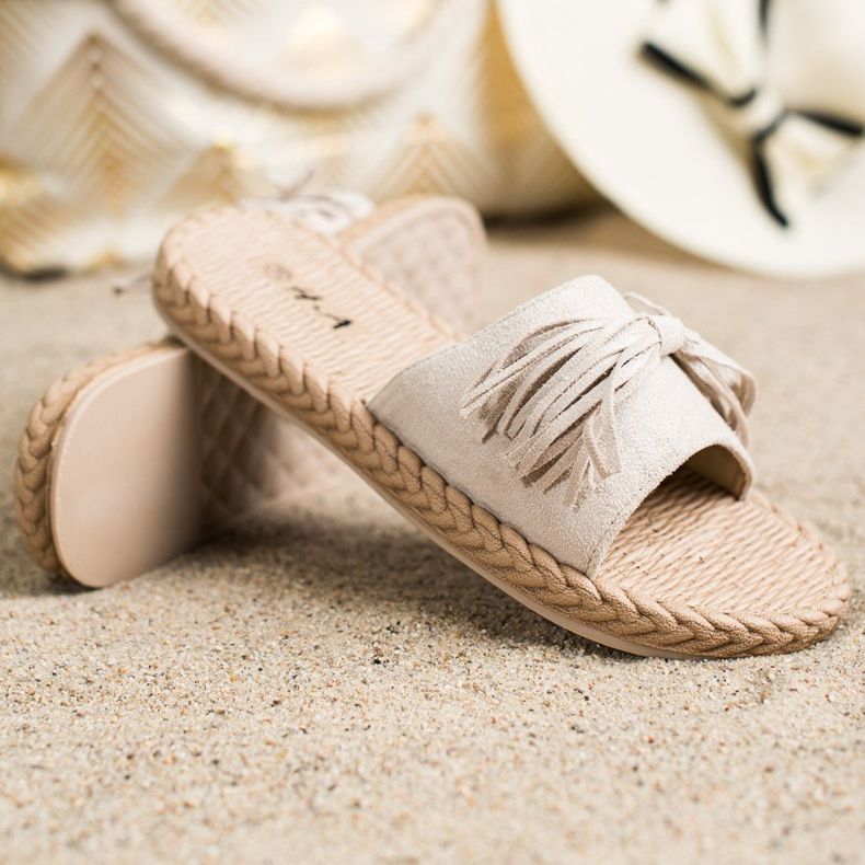 SHELOVET Papuci Cu Franjuri bej 1