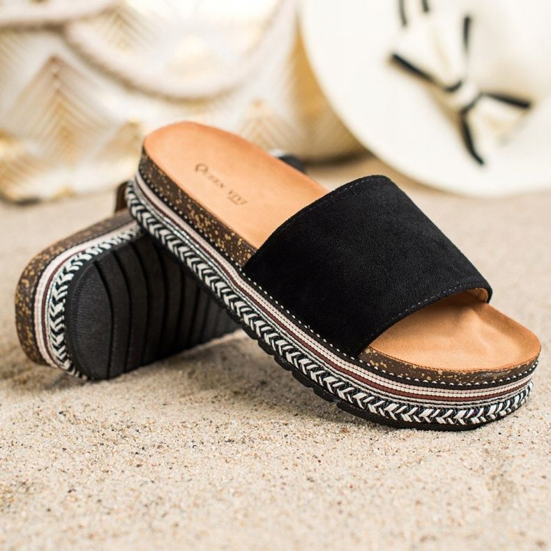 Queen Vivi Papuci negri pe platformă negru 1