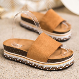 SHELOVET Papuci confortabili din piele intoarsa maro 1