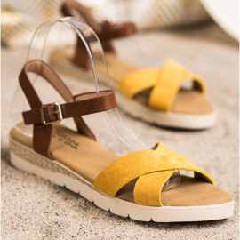 SHELOVET Sandale casual cu cataramă maro galben 1