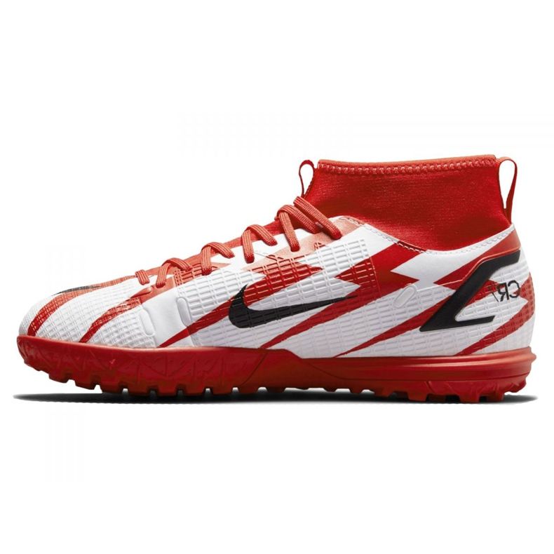 Pantofi de fotbal Nike Superfly 8 Academy CR7 Tf Jr DB2679-600 gri / argintiu, alb, roșu alb 1