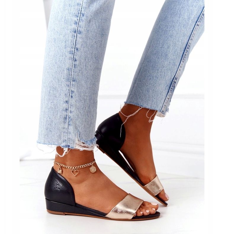 Sandale din piele Maciejka 1971-46 negru și auriu de aur 3