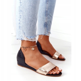 Sandale din piele Maciejka 1971-46 negru și auriu de aur 4