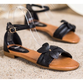 Diamantique Sandale Negre Cu Floare negru 1