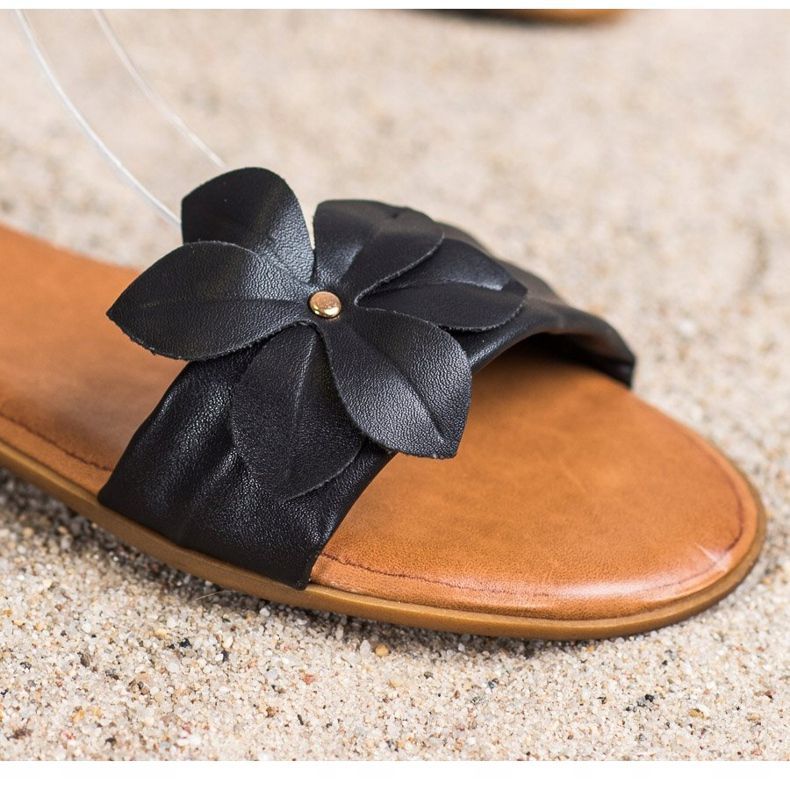 Diamantique Sandale Negre Cu Floare negru 2