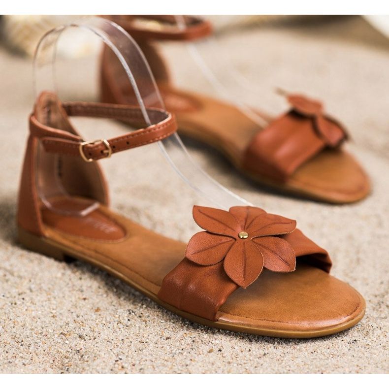 Diamantique Sandale Maro Cu Floare 1