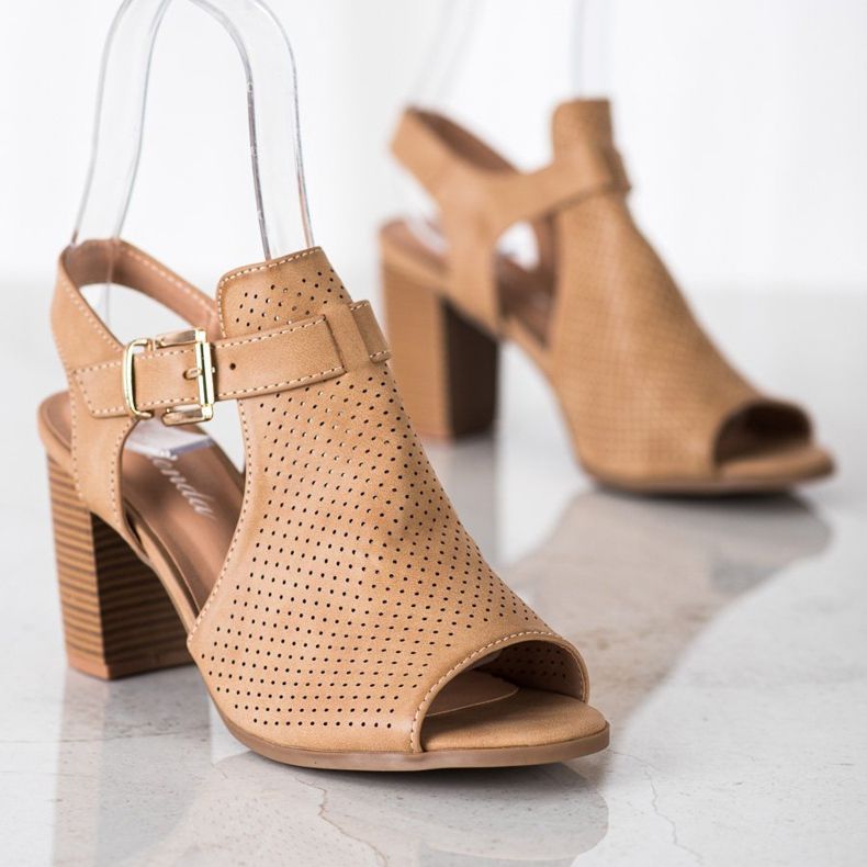 Renda Sandale construite cu piele ecologică bej maro 1