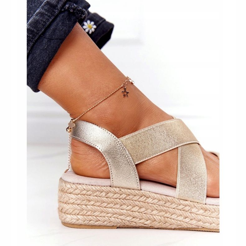Sandale cu pană cu nervuri Big Star HH274414 Auriu de aur 4