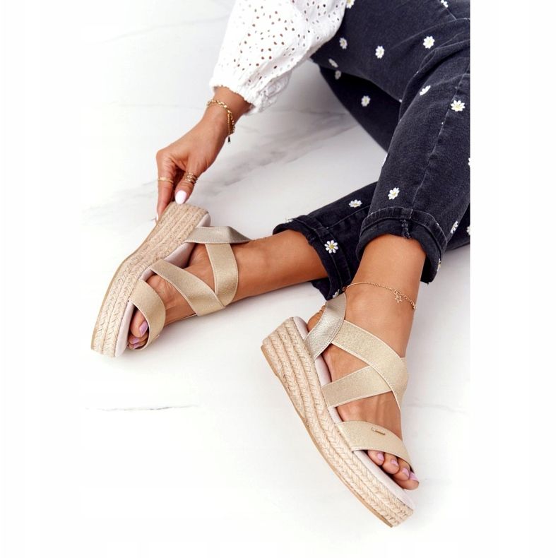 Sandale cu pană cu nervuri Big Star HH274414 Auriu de aur 5