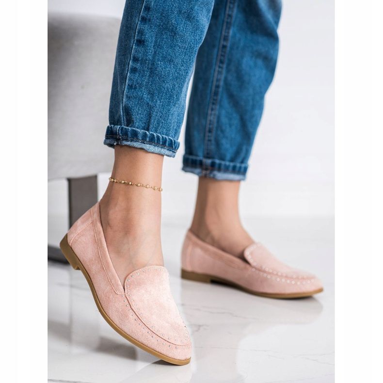 Coura Lordii clasici din piele de căprioară roz 1