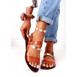 Sandale plate pentru femei, maro și auriu Doris de aur 4