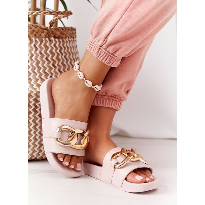 PS1 Papuci din cauciuc One Moment bej cu lanț 2