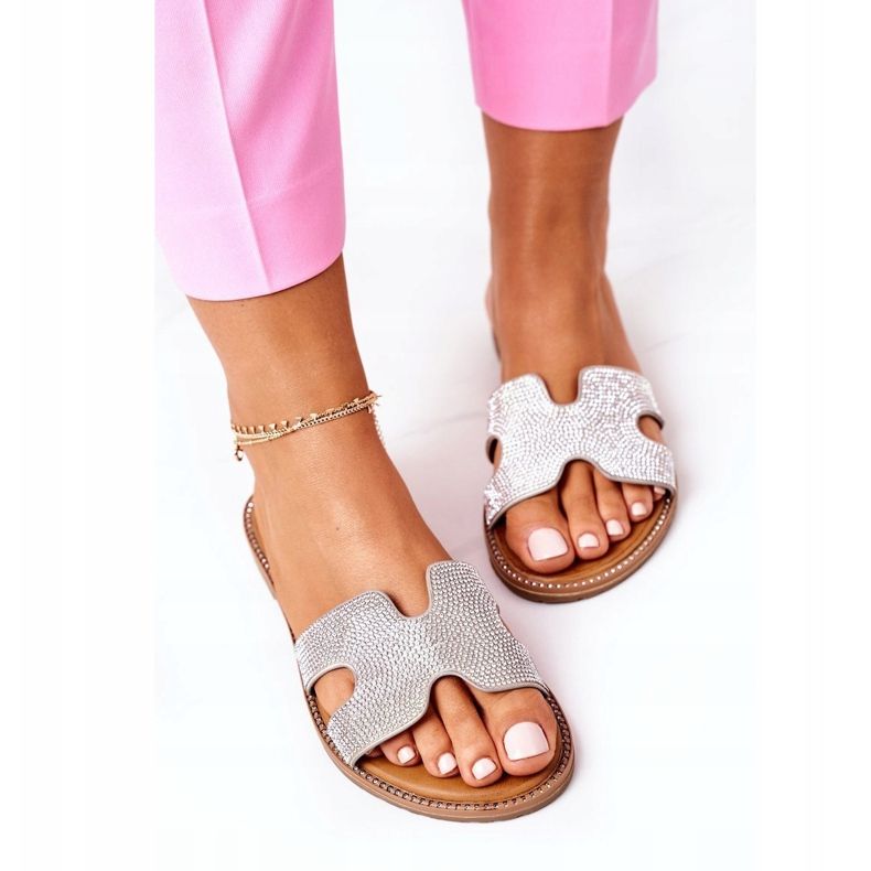 PE1 Papuci din piele cu zirconiu cubic argintiu Modena 1