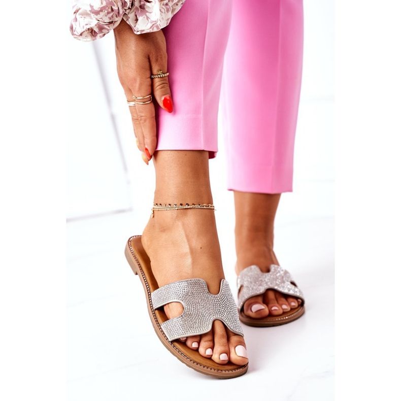 PE1 Papuci din piele cu zirconiu cubic argintiu Modena 2