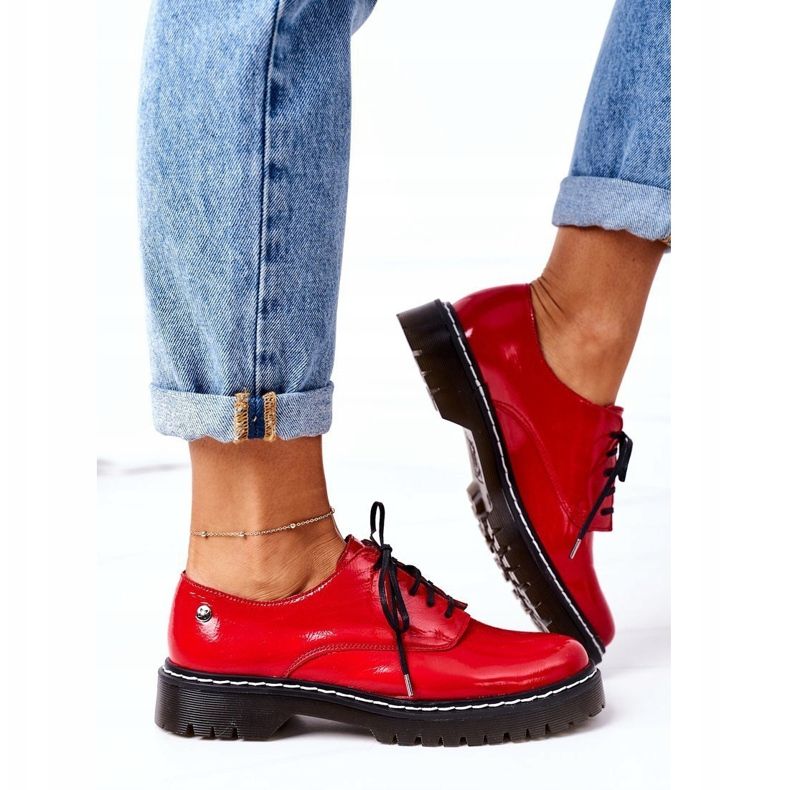 Pantofi de piele Oxfords Maciejka 04087-08 pentru femei, de culoare roșie roșu 2