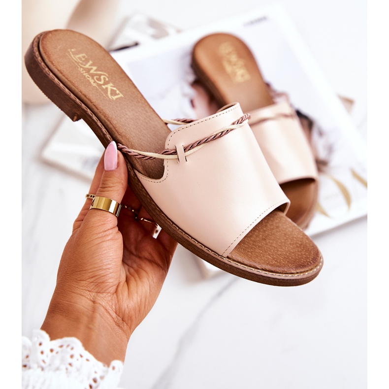 Flip-flops din piele de la Lewski Shoes, bej 1