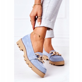 Mocasini din piele de căprioară Lewski Shoes 3040 Blue albastru 2