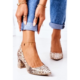 Lewski Shoes Pompe din piele cu model de piele de șarpe Pantofi Lewski 2801 Aurii de aur 2