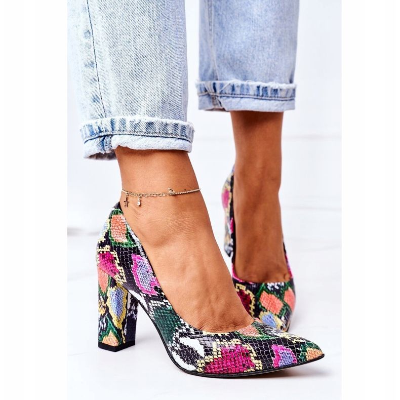 Lewski Shoes Pompe din piele cu model de piele de șarpe Pantofi Lewski 2453 Colorate multicolor 1