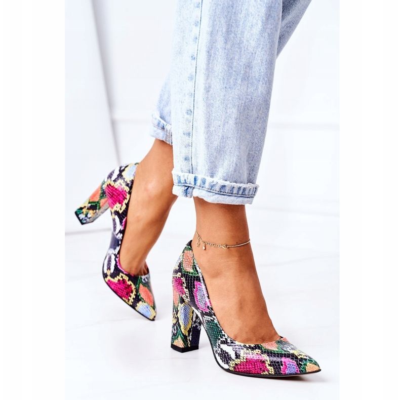 Lewski Shoes Pompe din piele cu model de piele de șarpe Pantofi Lewski 2453 Colorate multicolor 2