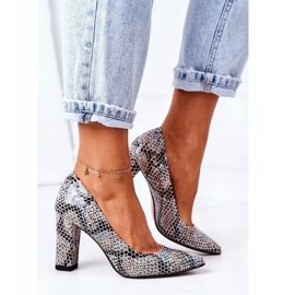 Lewski Shoes Pompe din piele cu model animal Pantofi Lewski 2453 Negru-Albastru 2