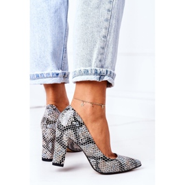 Lewski Shoes Pompe din piele cu model animal Pantofi Lewski 2453 Negru-Albastru 1