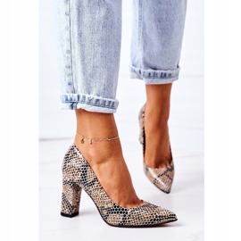 Lewski Shoes Pompe din piele cu model animal Pantofi Lewski 2453 Negru-bej 2