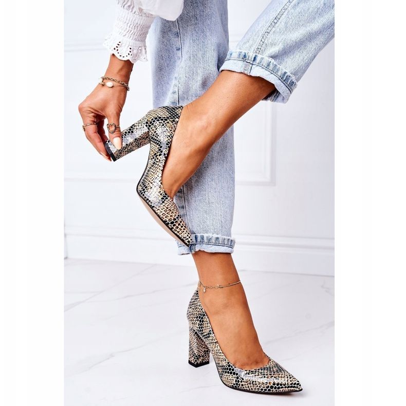 Lewski Shoes Pompe din piele cu model animal Pantofi Lewski 2453 Negru-bej 1