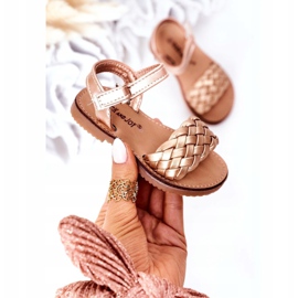 FR1 Sandale pentru copii cu împletit aur roz 283-2B Bailly de aur 3