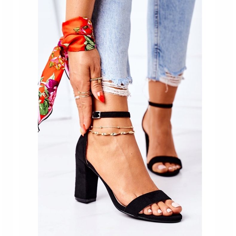 PS1 Sandale negre din piele de căprioară pe bară negru 2