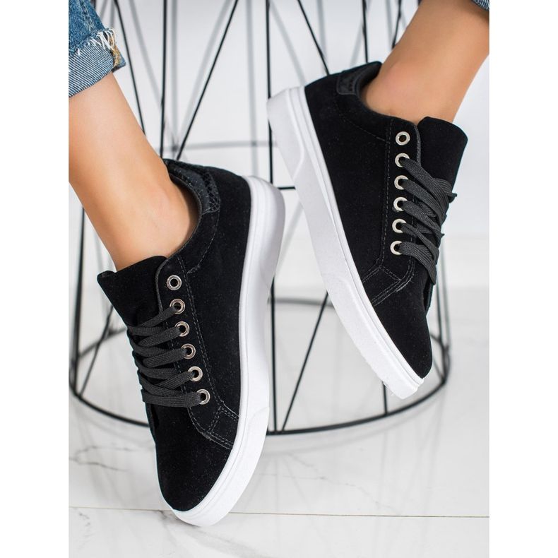 SHELOVET Adidași din piele de căprioară negru 1