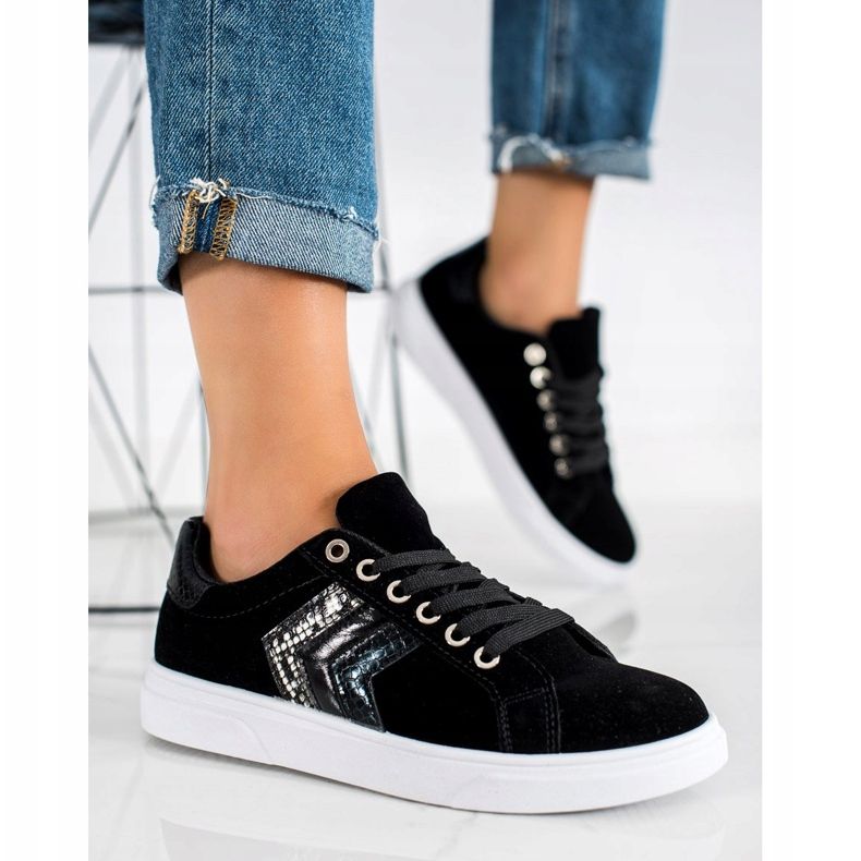 SHELOVET Adidași din piele de căprioară negru 2