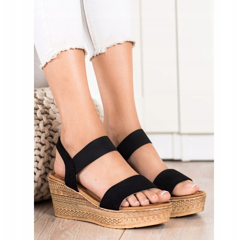 Queentina Sandale ușoare din piele de căprioară negru 2