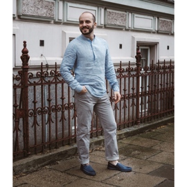 Polbut Pantofi din piele pentru bărbați 09 pentru vară Albastru marin cu maro 1