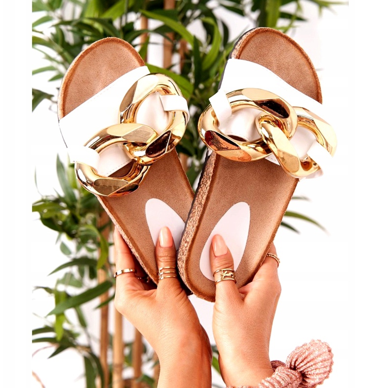 PS1 Flip Flops albi cu un lanț Last Dance de aur 6