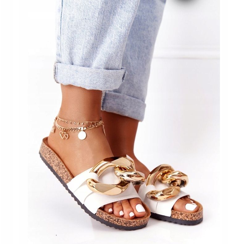 PS1 Flip Flops albi cu un lanț Last Dance de aur 5