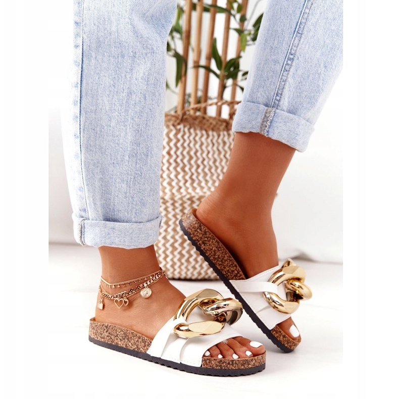 PS1 Flip Flops albi cu un lanț Last Dance de aur 3