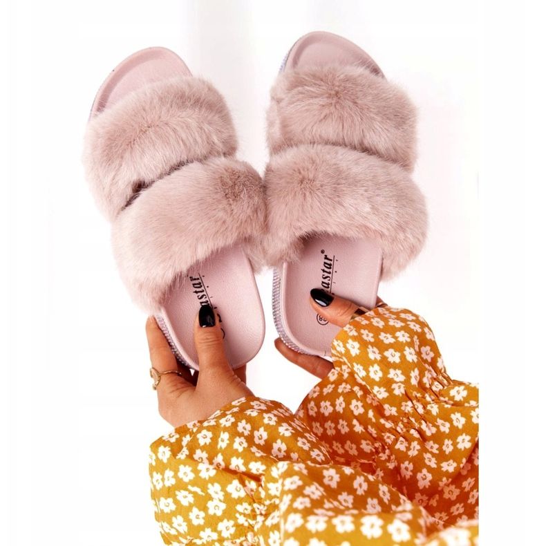 PS1 Papuci bej pe platformă cu blană și zirconiu cub Wow! 5