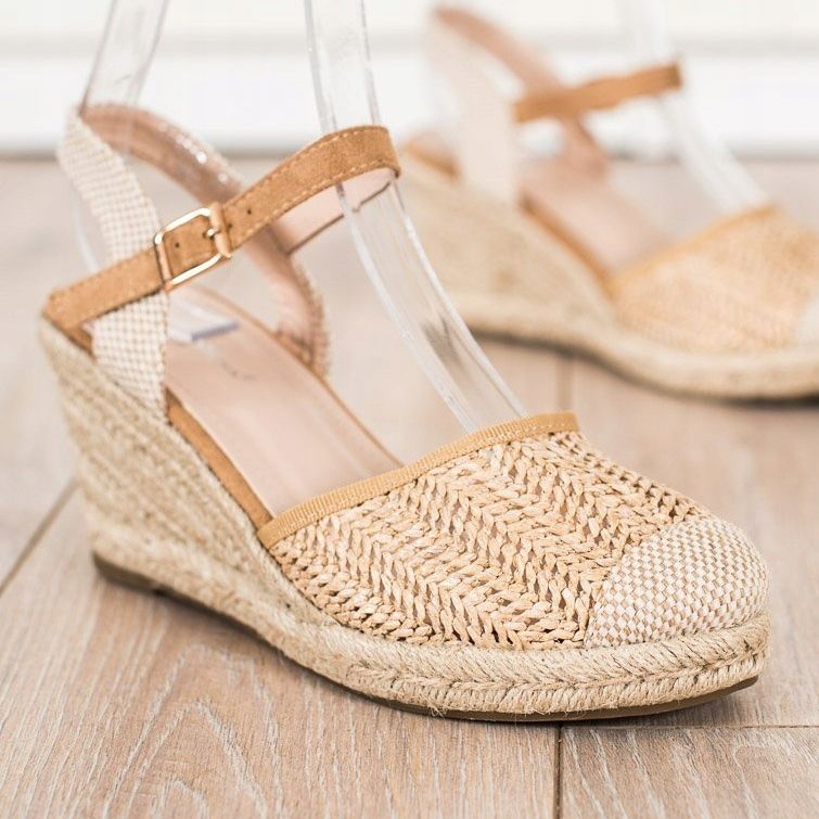 Sweet Shoes Espadrile ajurate pe pană bej maro 1