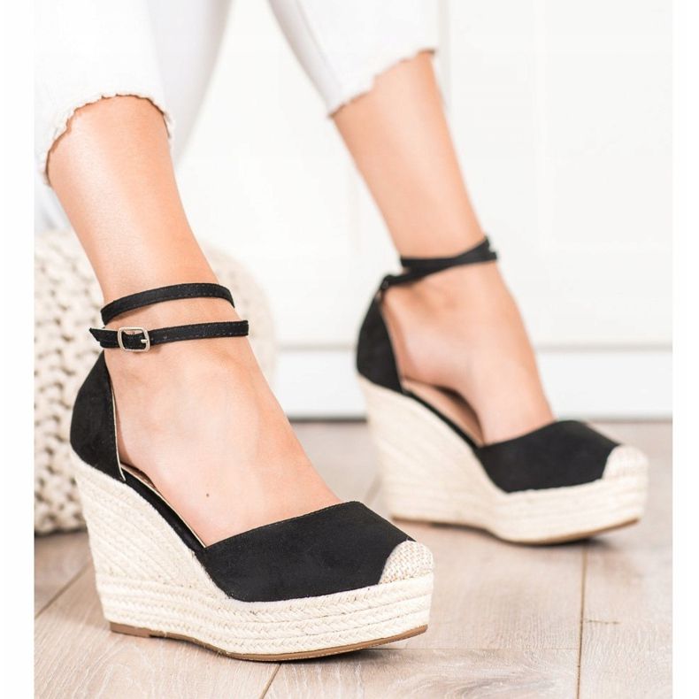 Queentina Espadrile elegante pe o pană înaltă negru 2
