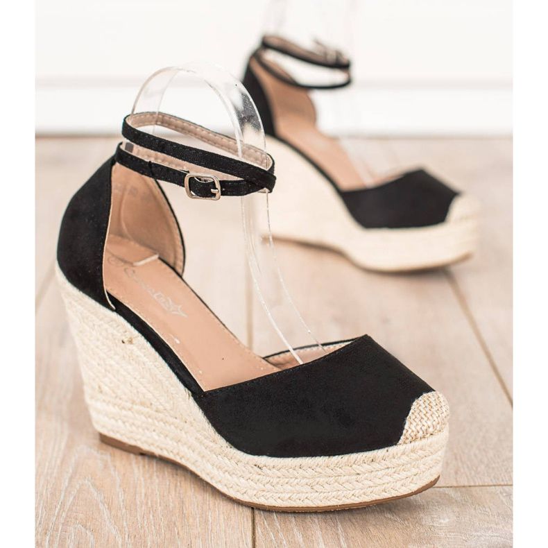 Queentina Espadrile elegante pe o pană înaltă negru 1