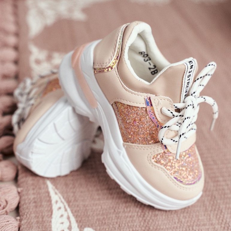 FRROCK Pantofi sport pentru copii cu matylda roz sclipici 3