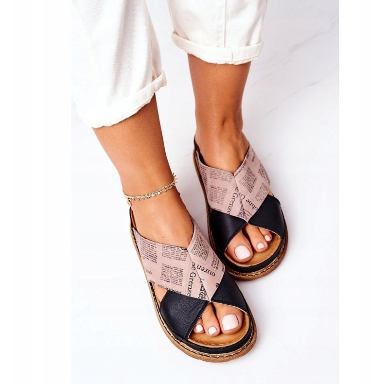 Maciejka 04986-01 Papuci din piele profilată negru-maro 1