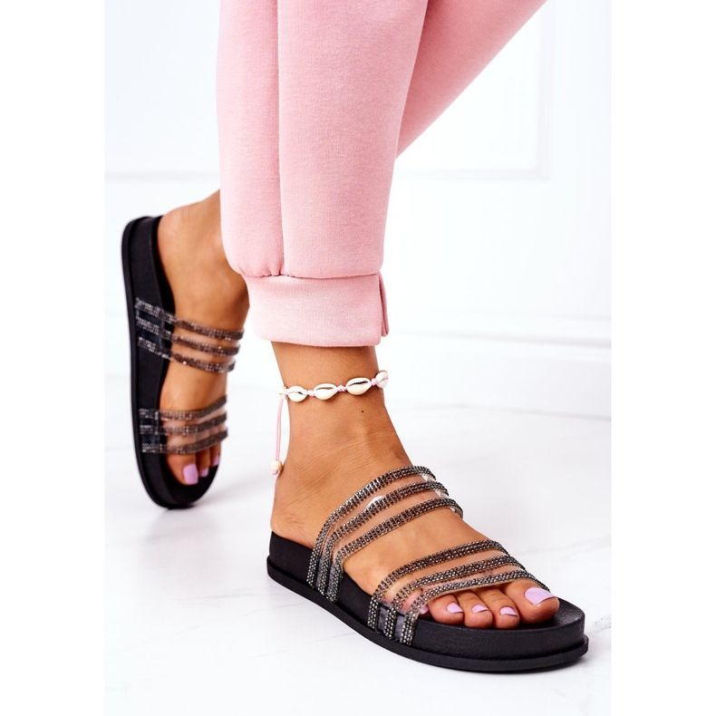 PS1 Ți-e dor de papuci de cauciuc negri cu zirconiu cubic negru 2