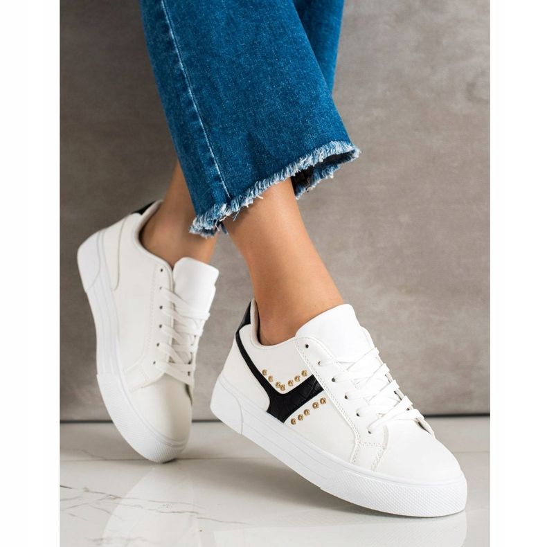 SHELOVET Pantofi legați cu inserție neagră alb 2