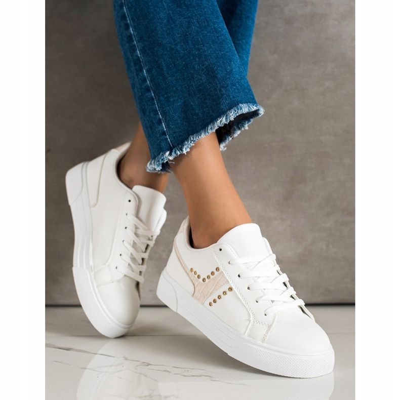 SHELOVET Pantofi legați cu inserție bej alb 2