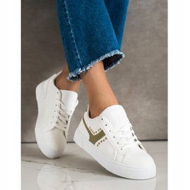 SHELOVET Pantofi legați cu inserție verde alb 1