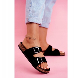 EVE Papuci De Damă Pe Plută Cu Catarame Negre Si Senor negru 3
