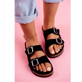 EVE Papuci De Damă Pe Plută Cu Catarame Negre Si Senor negru 4